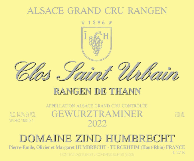 Gewurztraminer Grand Cru Rangen de Thann Clos Saint Urbain 2022