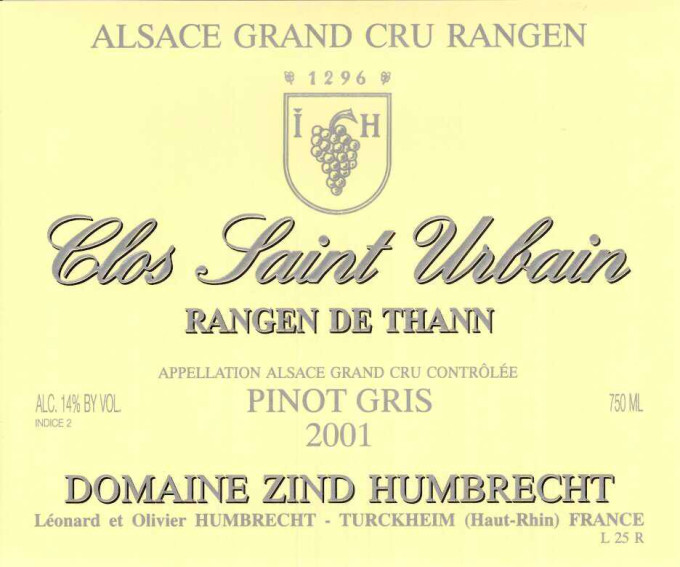 Pinot gris Grand Cru Rangen de Thann Clos Saint Urbain 2001