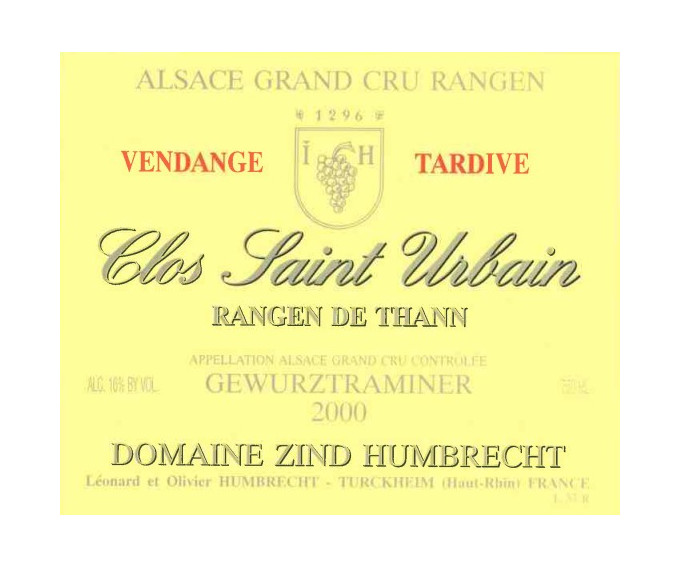 Gewurztraminer Grand Cru Rangen de Thann Clos-Saint-Urbain 2000 - Vendange Tardive