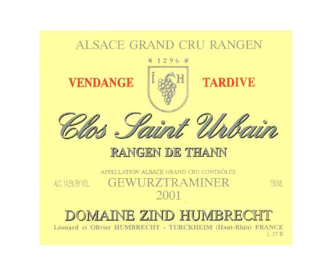 Gewurztraminer Grand Cru Rangen de Thann Clos-Saint-Urbain 2001 - Vendange Tardive
