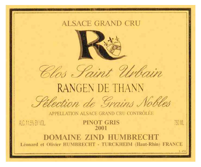 Pinot Gris Grand Cru Rangen de Thann Clos Saint Urbain 2001 - Sélection de Grains Nobles