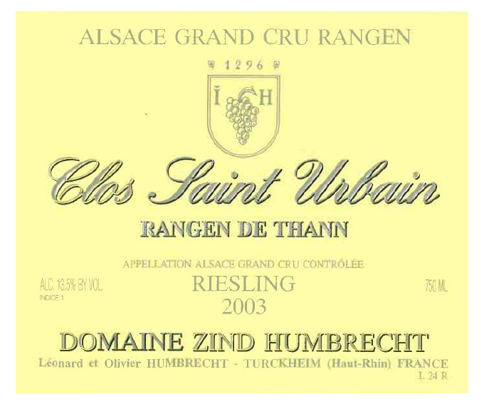 Riesling Grand Cru Rangen de Thann Clos St Urbain 2003