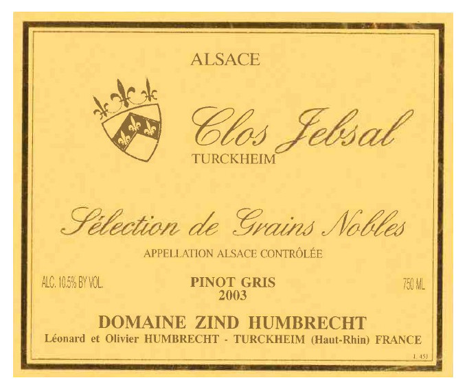 Pinot Gris Clos Jebsal 2003 Sélection de Grains Nobles