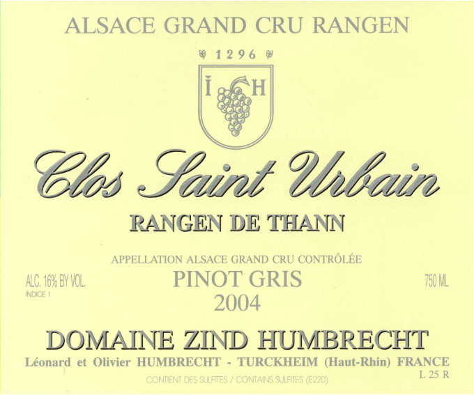 Pinot Gris Clos Saint Urbain Rangen de Thann Grand Cru 2004
