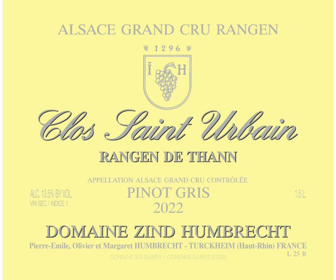 Pinot Gris  Grand Cru Rangen de Thann Clos Saint Urbain 2022