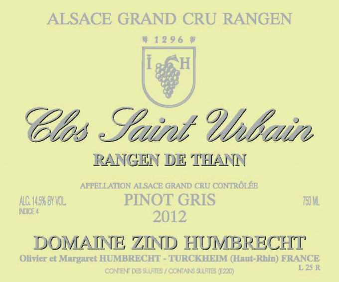 Pinot Gris Clos Saint Urbain Rangen de Thann Grand Cru 2012