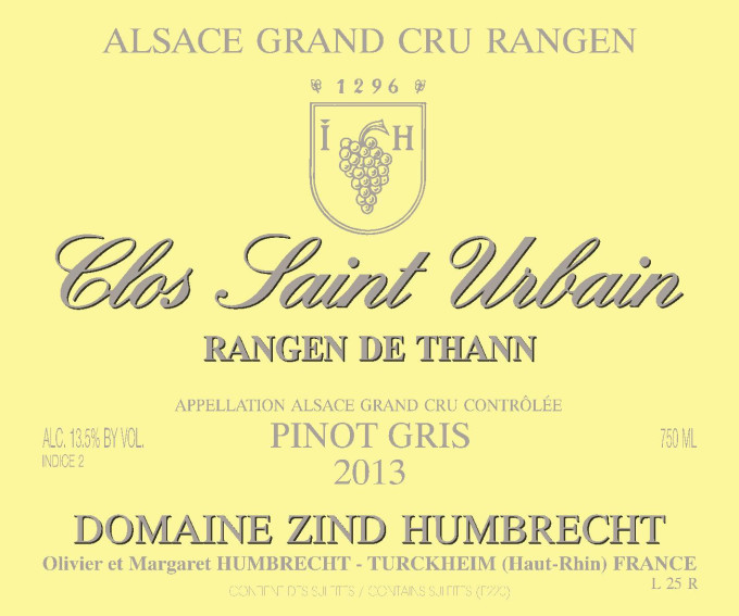 Pinot Gris Grand Cru Rangen from Thann Clos Saint Urbain 2013