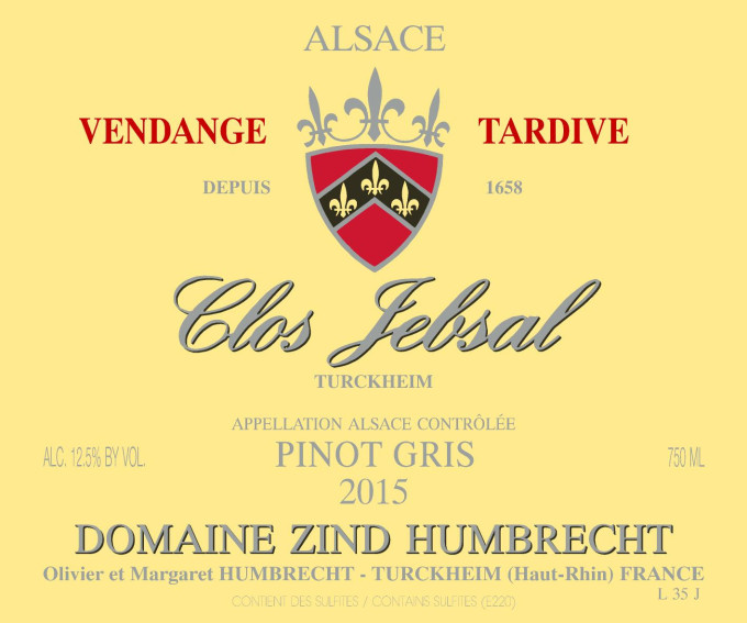Pinot Gris Clos Jebsal Vendange Tardive 2015