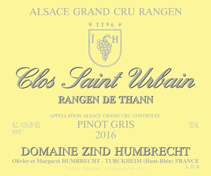 Pinot Gris Grand Cru Rangen from Thann Clos Saint-Urbain 2016