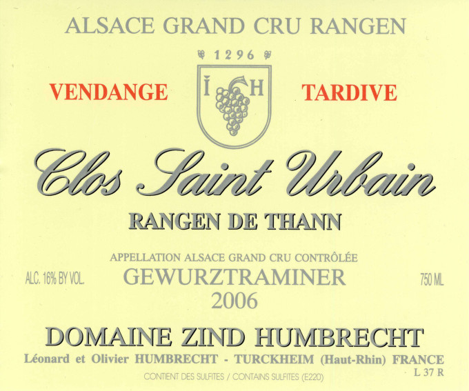 Gewurztraminer Grand Cru Rangen de Thann Clos-Saint-Urbain 2006 - Vendange Tardive